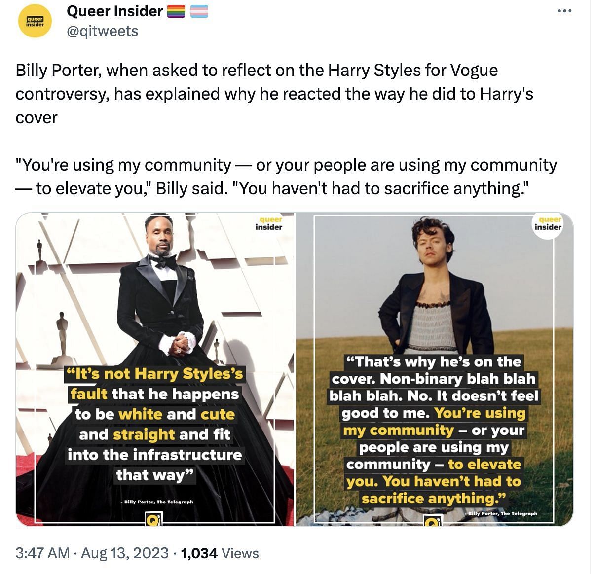 Billy Porter Criticizes Harry Styles Vogue Cover, Anna Wintour