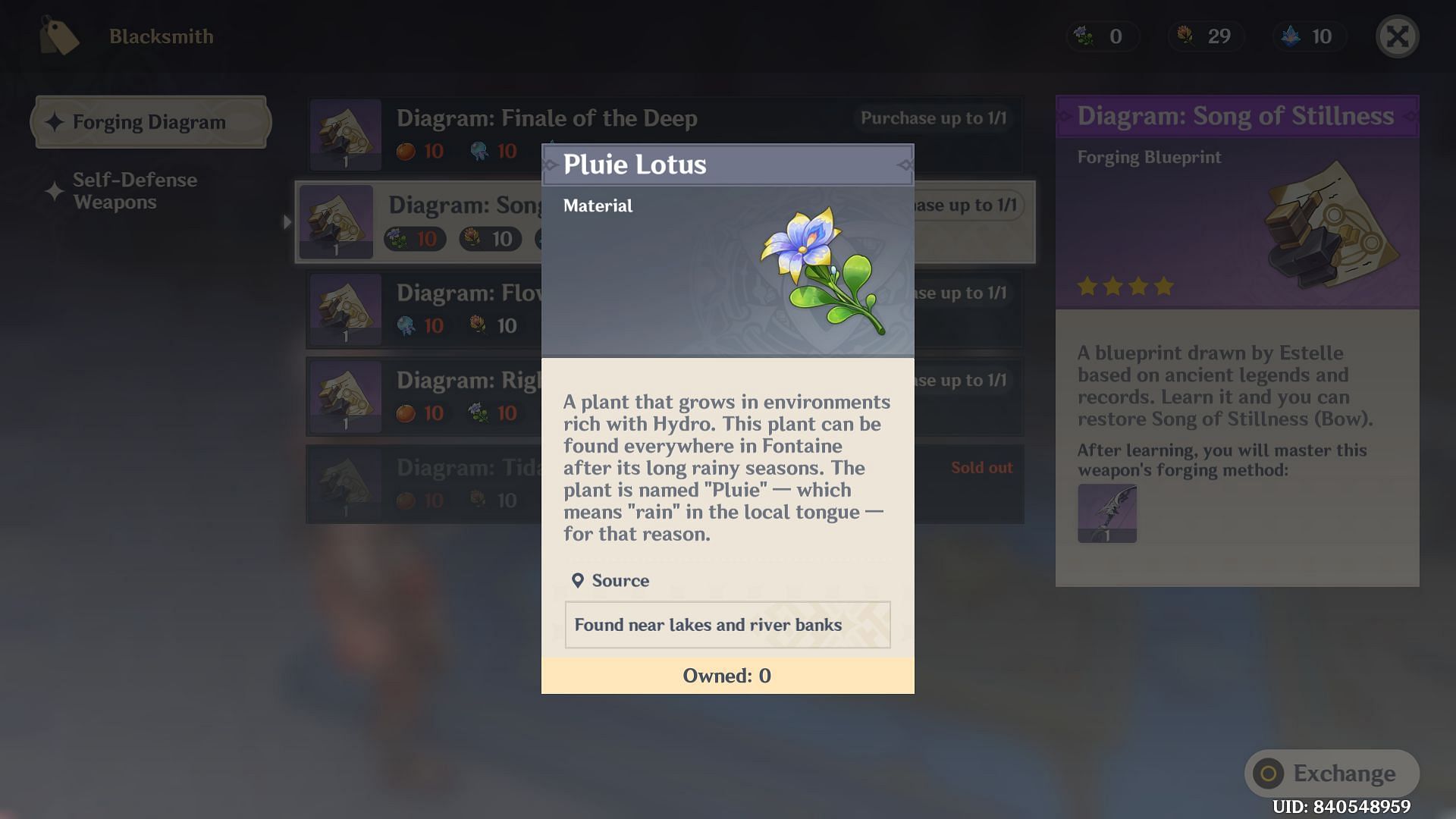 Pluie Lotus is needed to unlock a blueprint (Image via HoYoverse)