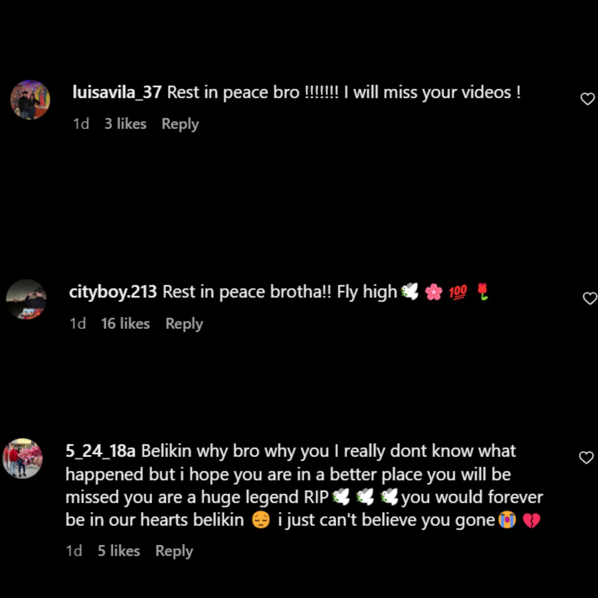 Netizens pay tribute to the YouTuber following his death (Image via Instagram)