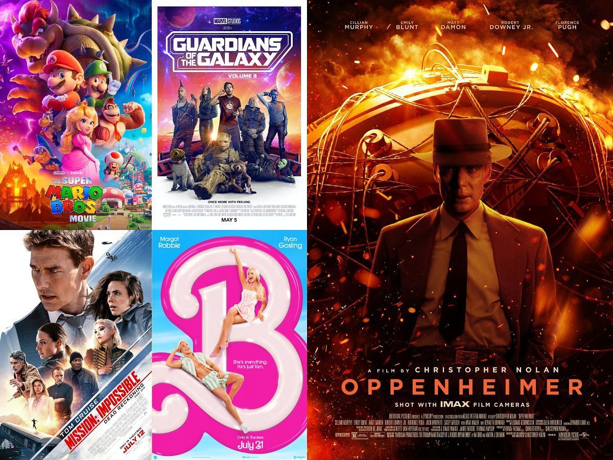 Collage of posters of the highest-grossing films of 2023 (images via IMDB)