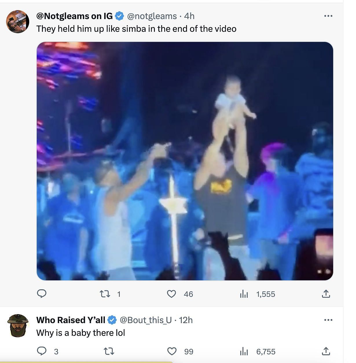 Social media users stunned as parents hands over baby to the rapper during a concert: Many question the presence of the kid in the concert. (Image via Twitter)