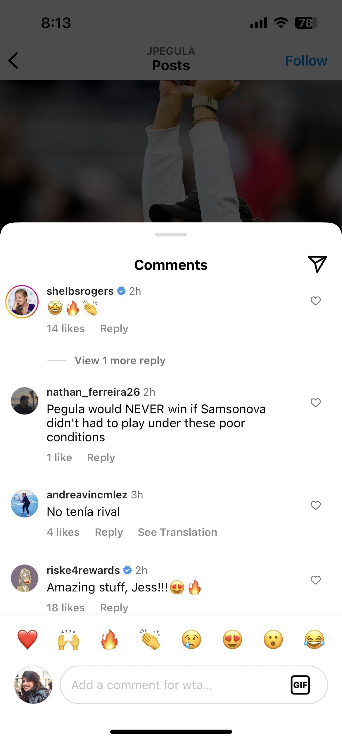 Comments under Jessica Pegula&#039;s post