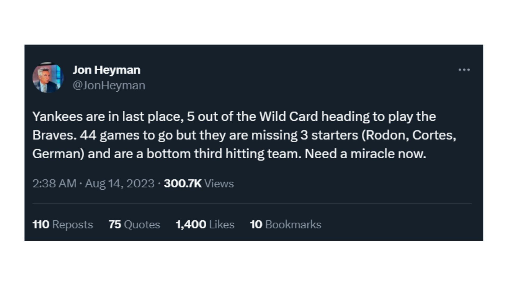 Screenshot of Twitter post by Jon Heyman