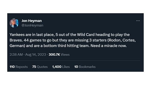 Screenshot of Twitter post by Jon Heyman