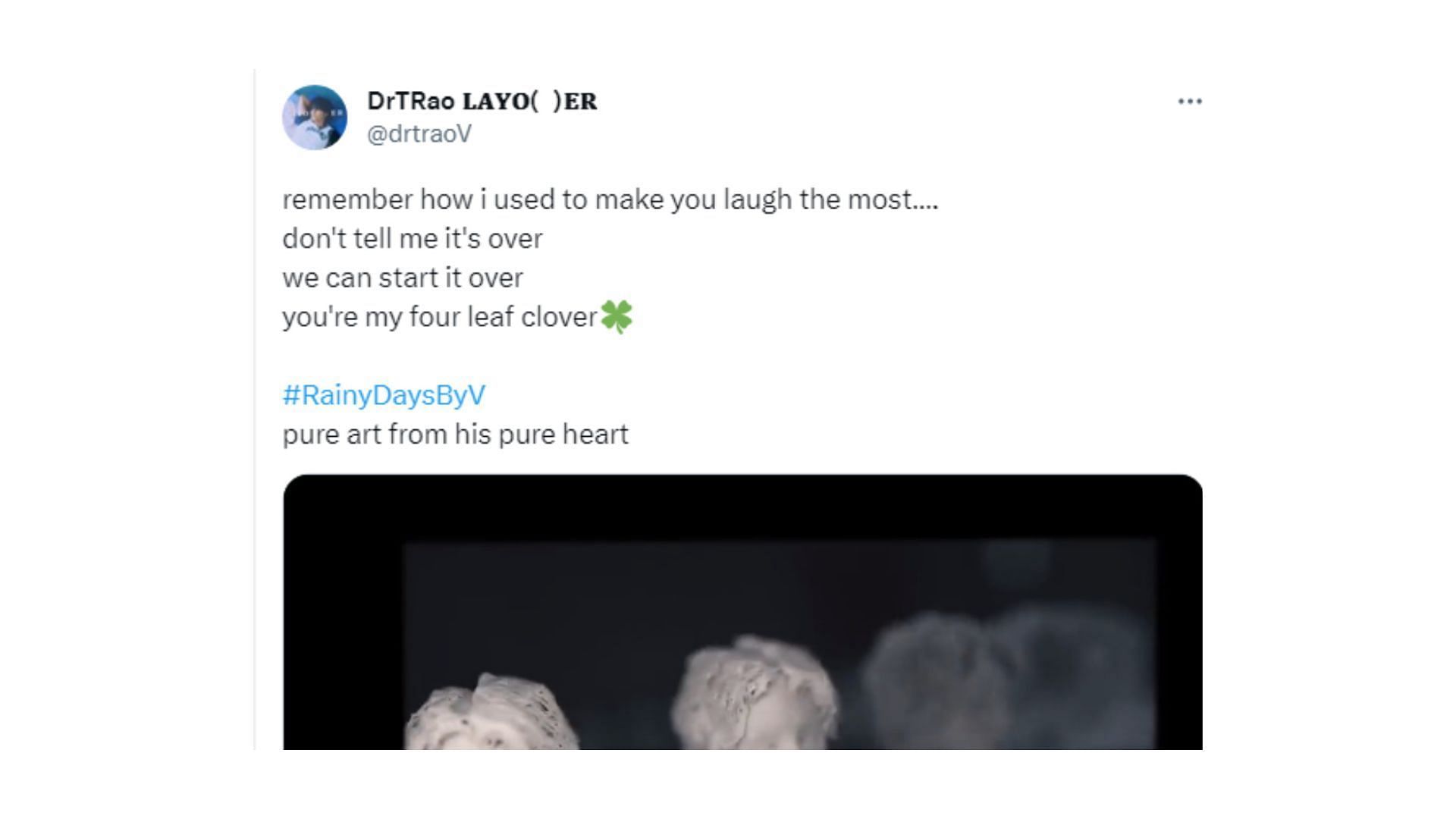 Taehyung&#039;s fans lavish praise on Rainy Days MV (Image via Twitter/@drtraoV)