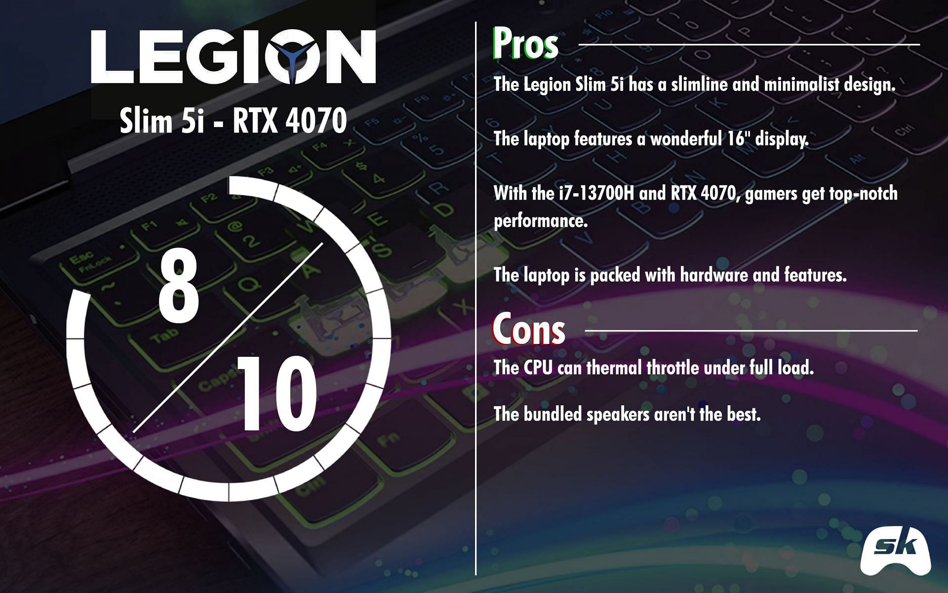 The Lenovo Legion Slim 5i is a decent laptop for gaming. (Image via Sportskeeda)