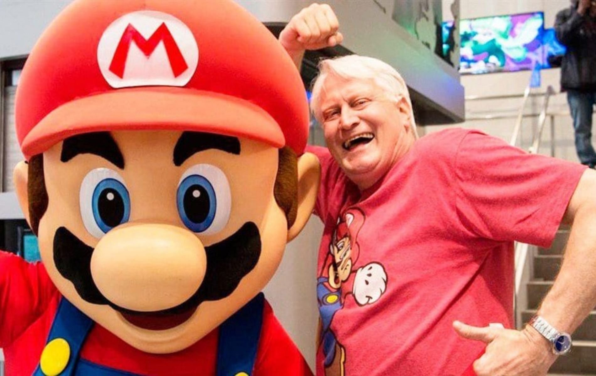 Official image courtey of Nintendo featuring Super Mario mascot Mario and voice actor Charles Martinet