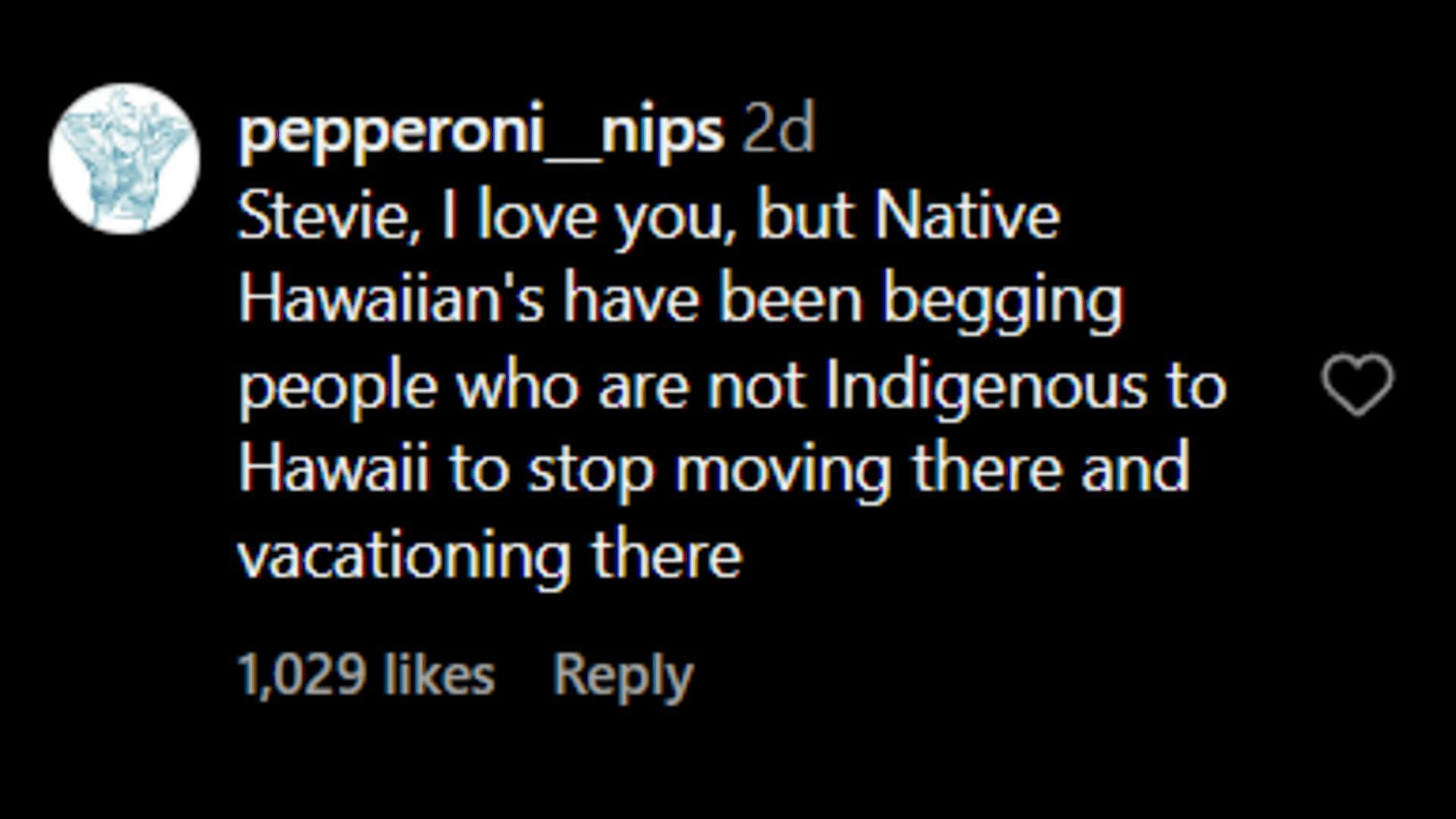 A netizen pointing out how Hawaiians do not want people to settle there. (Image via Instagram/pepperoni_nips)