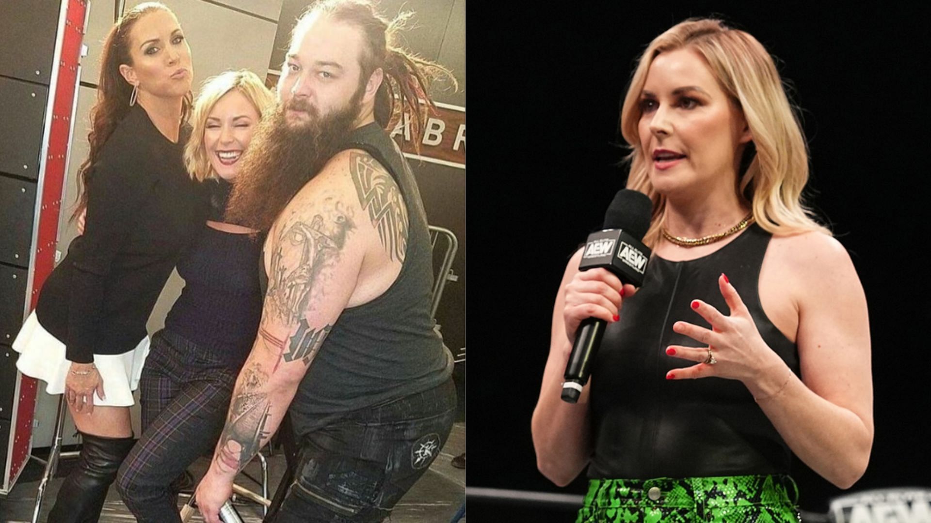 Stephanie McMahon, Renee Paquette, and Bray Wyatt during happier times.