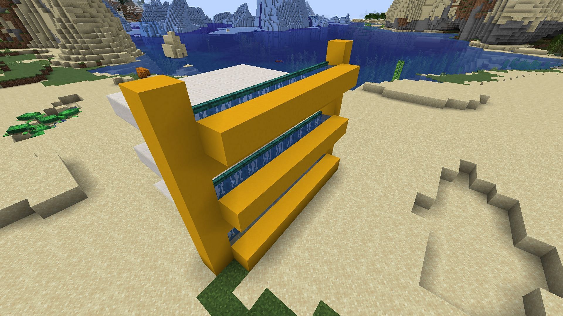 Water trenches constructed with trapdoors on one side of the farm (Image via Mojang)