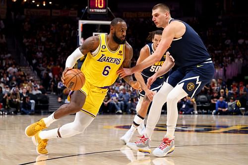 LeBron James of the LA Lakers against Nikola Jokic of the Denver Nuggets