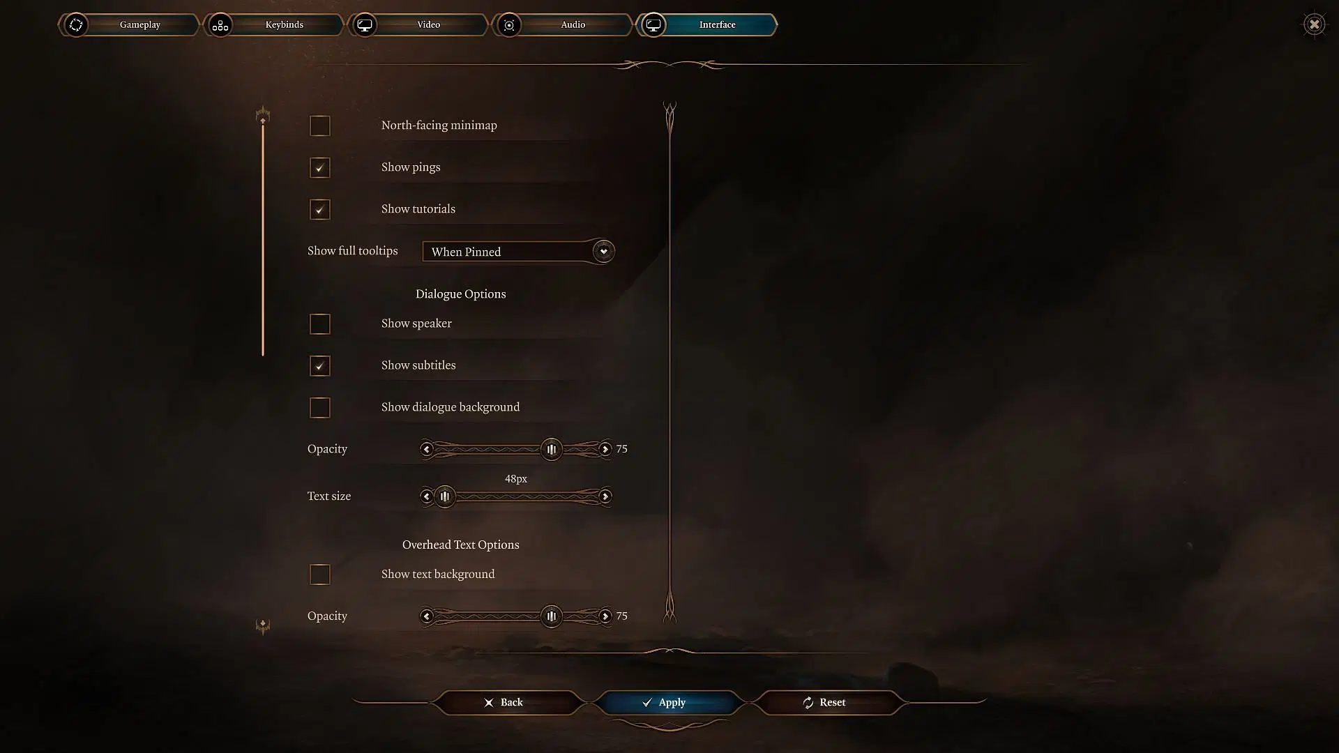 Interface settings in Baldur&#039;s Gate 3 (Image via Larian Studios || Sportskeeda)