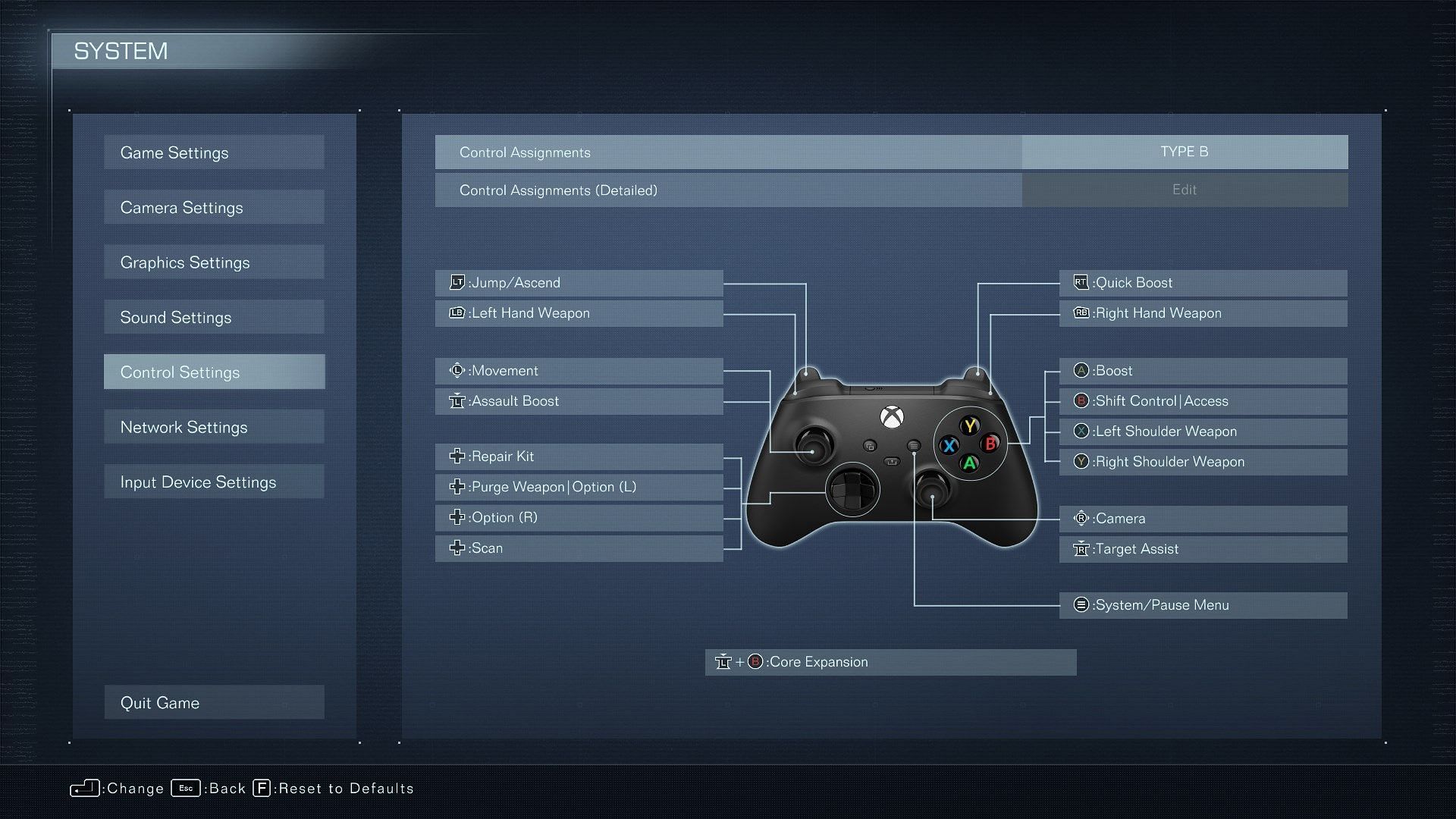 Control Settings for AC6 (Image via Sportskeeda)