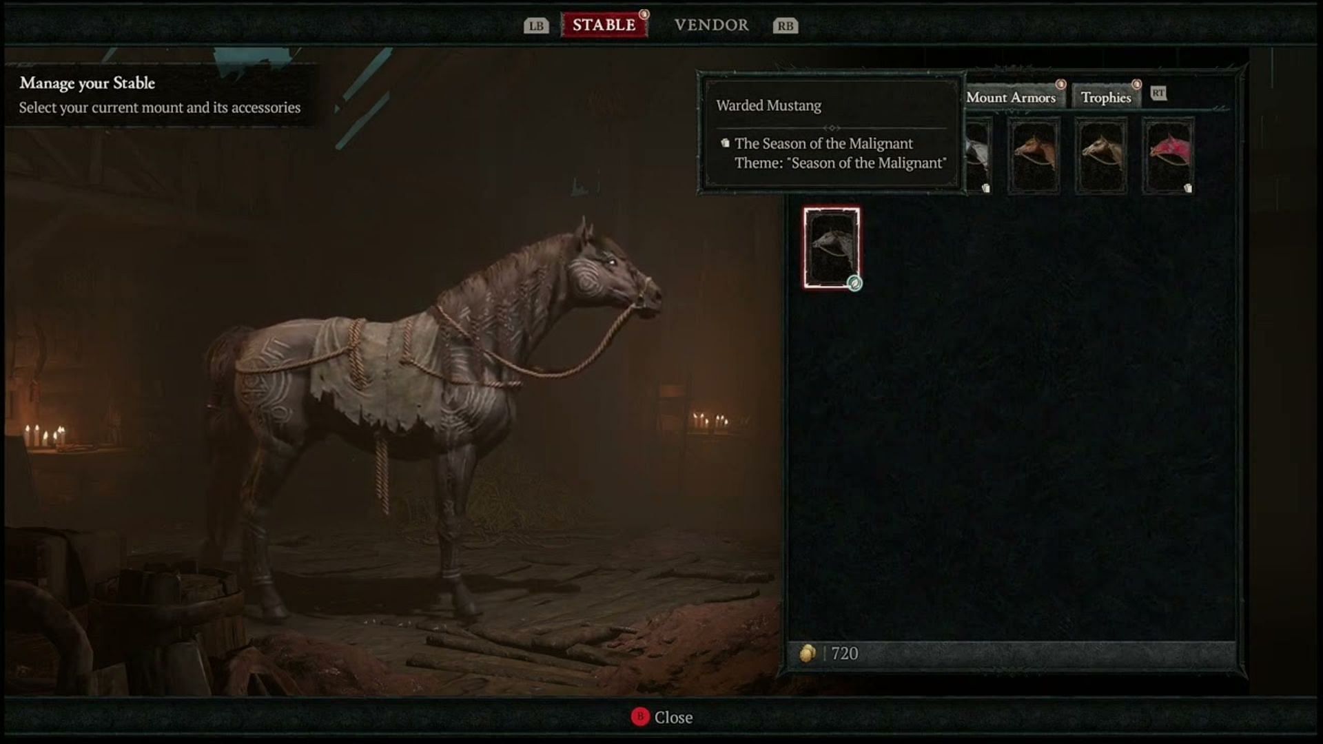 Warded Mustang Steed in Diablo 4 (Image via Blizzard Entertainment)