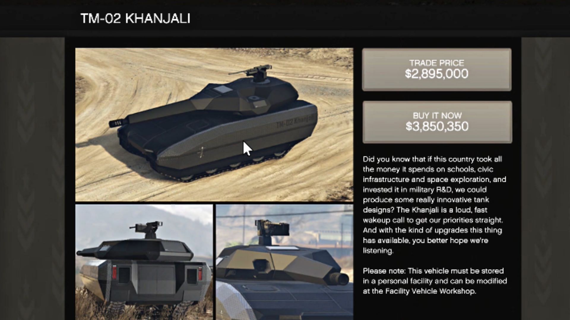 Khanjali&#039;s page on Warstock Cache and Carry (Image via YouTube/Digital Car Addict)