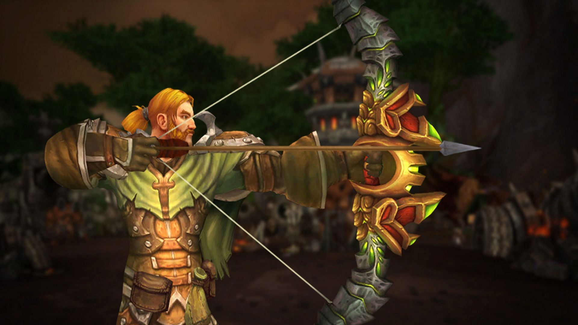 Hunter stretching his bow in World of Warcraft.