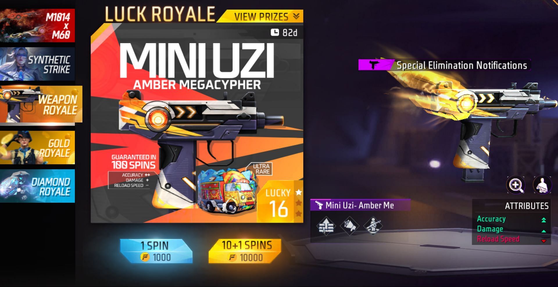 Mini Uzi &ndash; Amber Megacypher स्किन उपलब्ध है (Image via Garena)