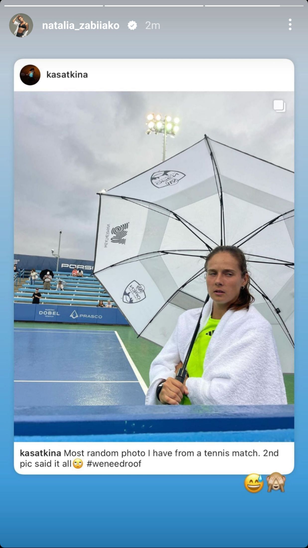 A screen capture of Daria Kasatkina&#039;s girlfriend Natalia Zabiiako&#039;s Instagram story