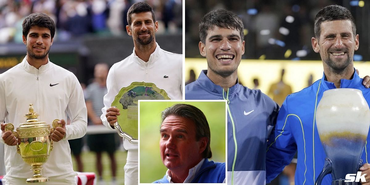 Carlos Alcaraz and Novak Djokovic; Jimmy Connors (inset)