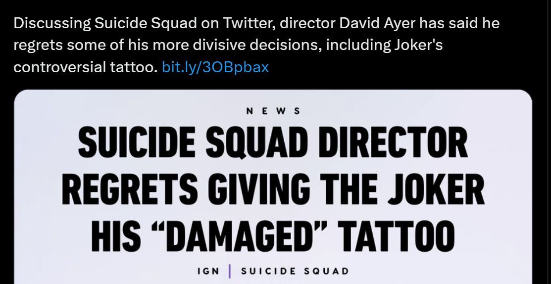 IGN&#039;s post about David Ayer&#039;s comment (Image via X)