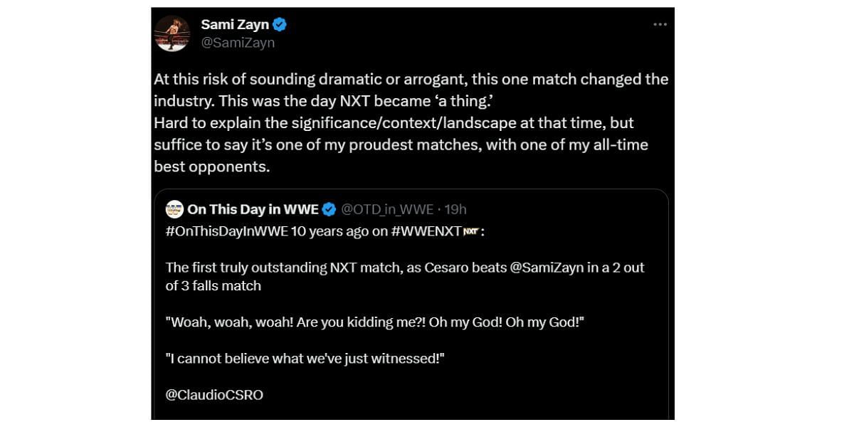Sami Zayn reveals details about the match he thinks made NXT &#039;a thing&#039;