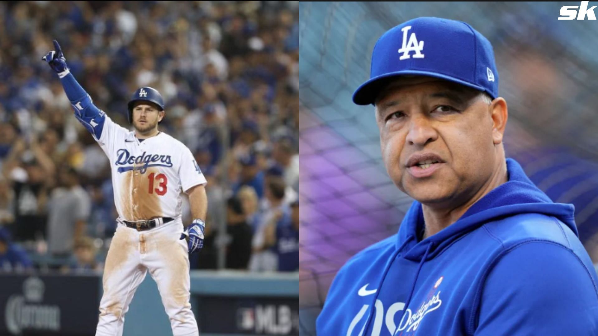 Max Muncy, a batter for the Los Angeles Dodgers, and manager Dave Roberts