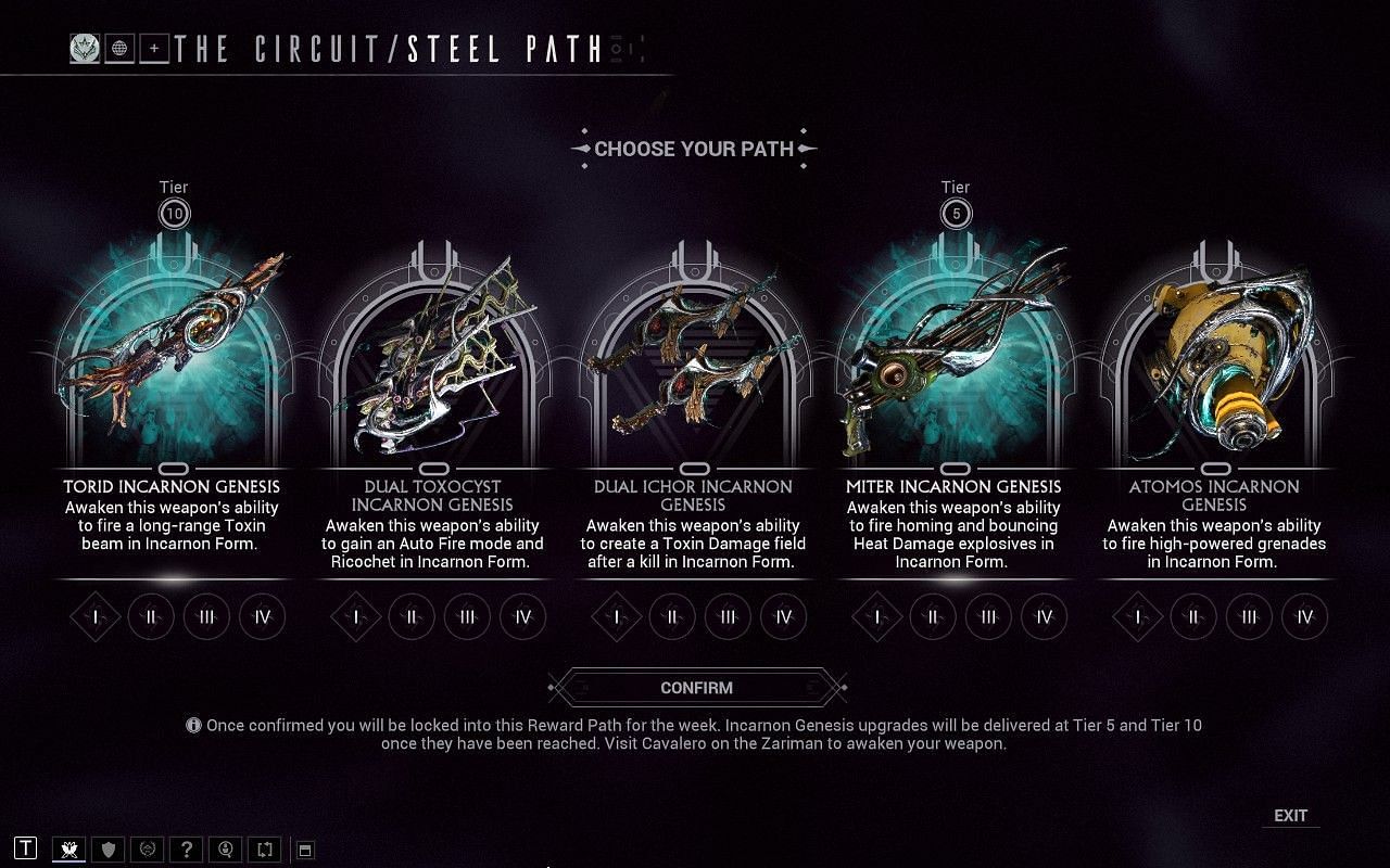 Incarnon Miter can be selected as one of the potential rewards in Warframe Steel Path Circuit (Image via Digital Extremes)