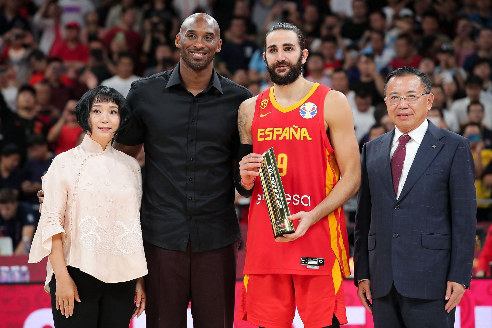 Ricky Rubio (second, right) won the World Cup MVP trophy in 2019.