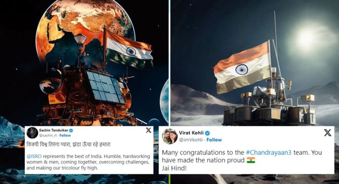 "Keep our flag flying high" - Sachin Tendulkar and Virat Kohli lead cricket fraternity wishes as Chandrayaan-3 lands on moon