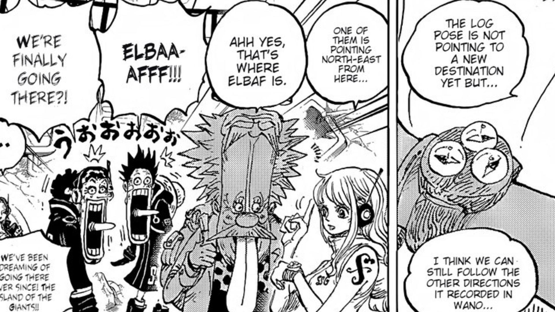 Vegapunk and Straw Hats discussing an escape to Elbaf (Image via Shueisha)