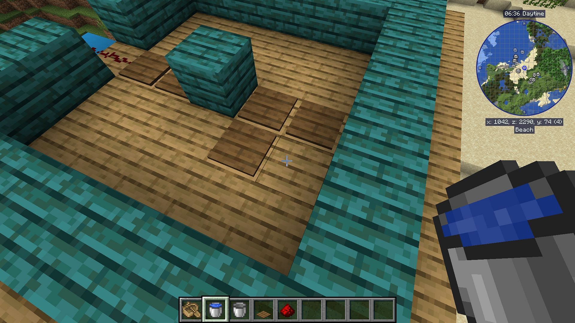 The second corner to add water to in the Minecraft boat clock (Image via Mojang)