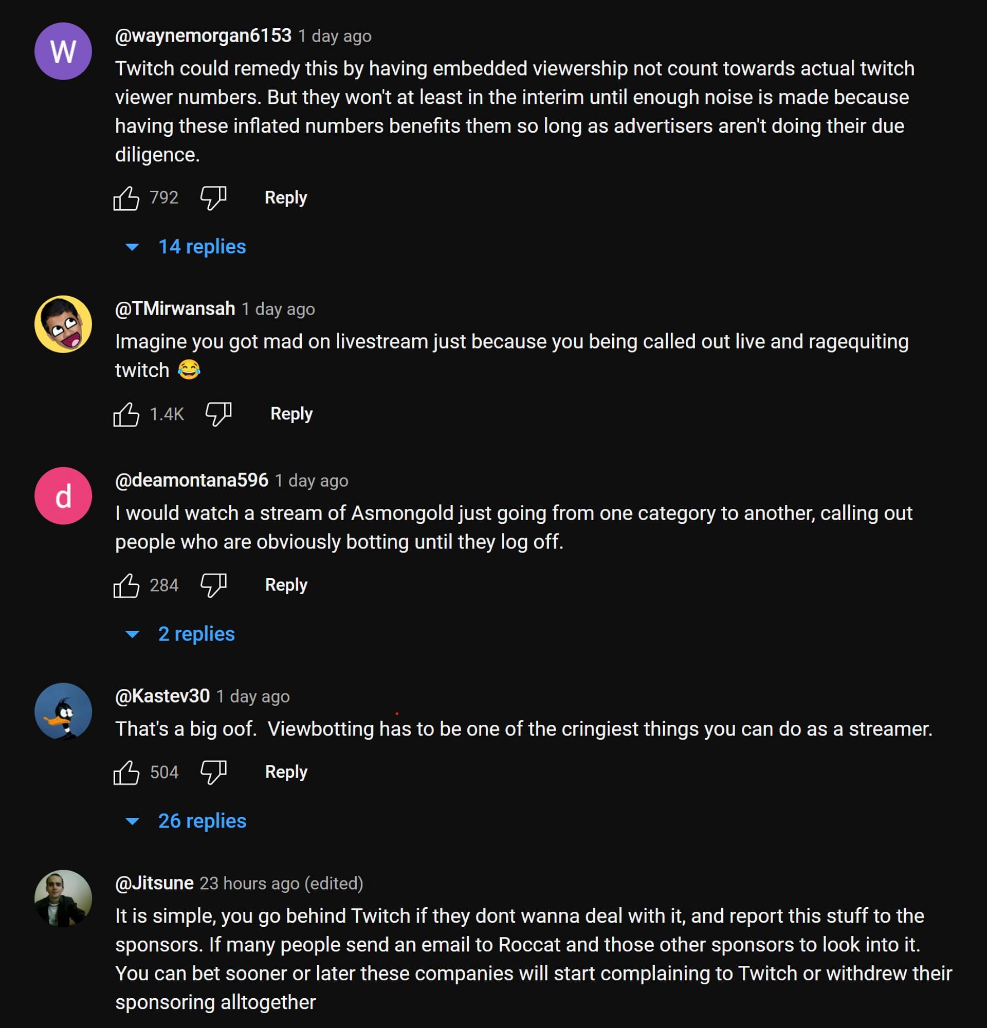 YouTube community weighing in on the controversy (Image via Asmongold Clips/YouTube)