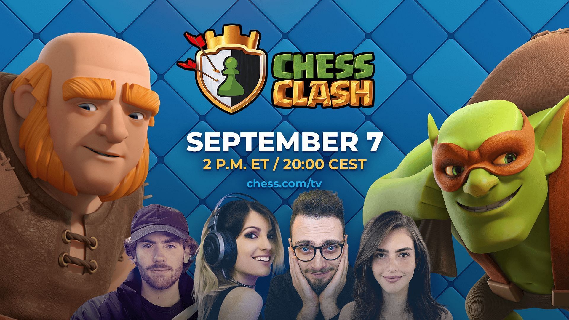 Chess.com will launch the Chess Clash event, which will include Clash of Clans and Clash Royale