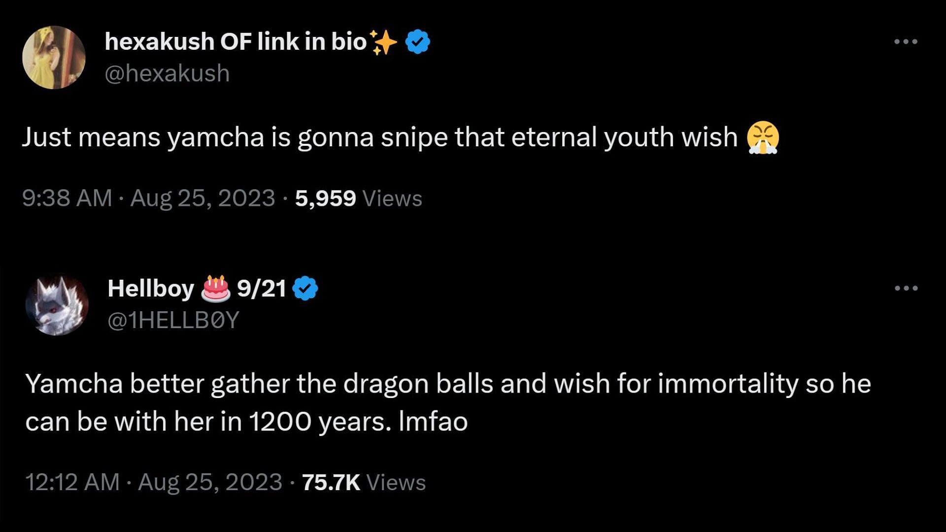 Screenshot of fans hoping for Yamcha to make a wish to the eternal dragon (Image via Twitter/Sportskeeda)