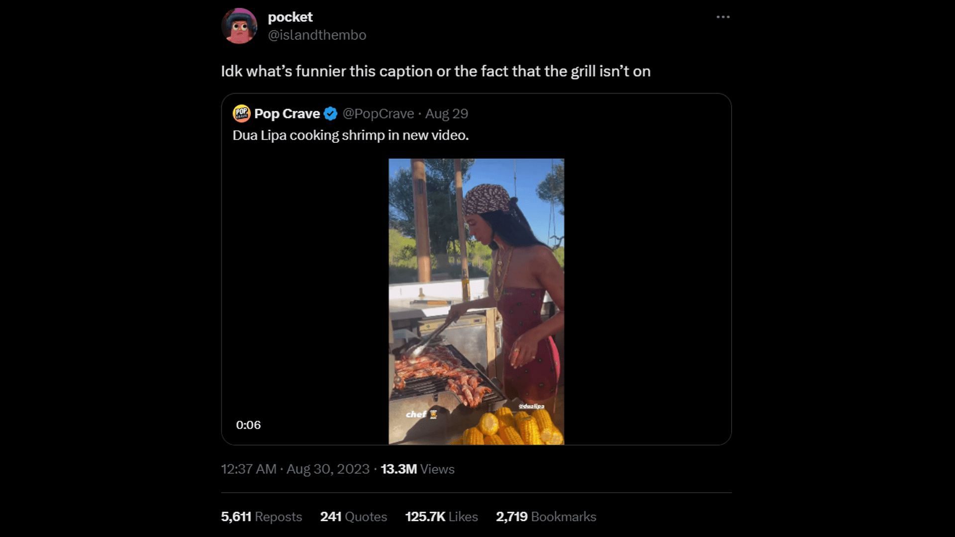 A netizen makes fun of Dua&#039;s fake grilling shrimp. (Image via X/pocket)