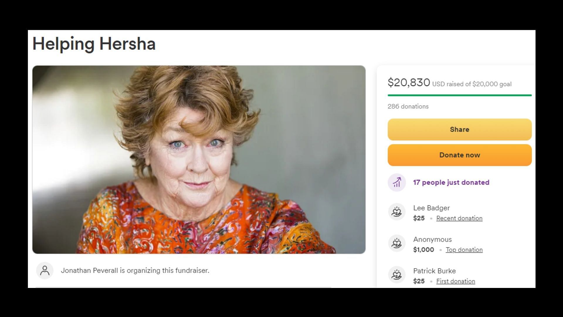 Hersha Parady&#039;s GoFundMe page (Image via GoFundMe)