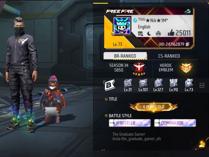 The Graduate Gamer’s Free Fire ID, stats, rank, guild, and more