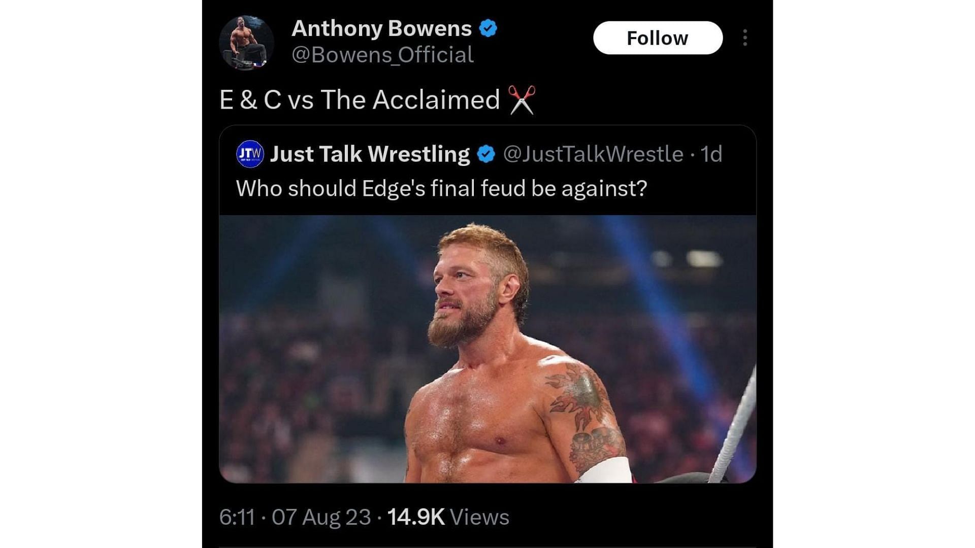 AEW star Anthony Bowens latest tweet