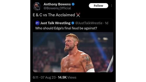 AEW star Anthony Bowens latest tweet