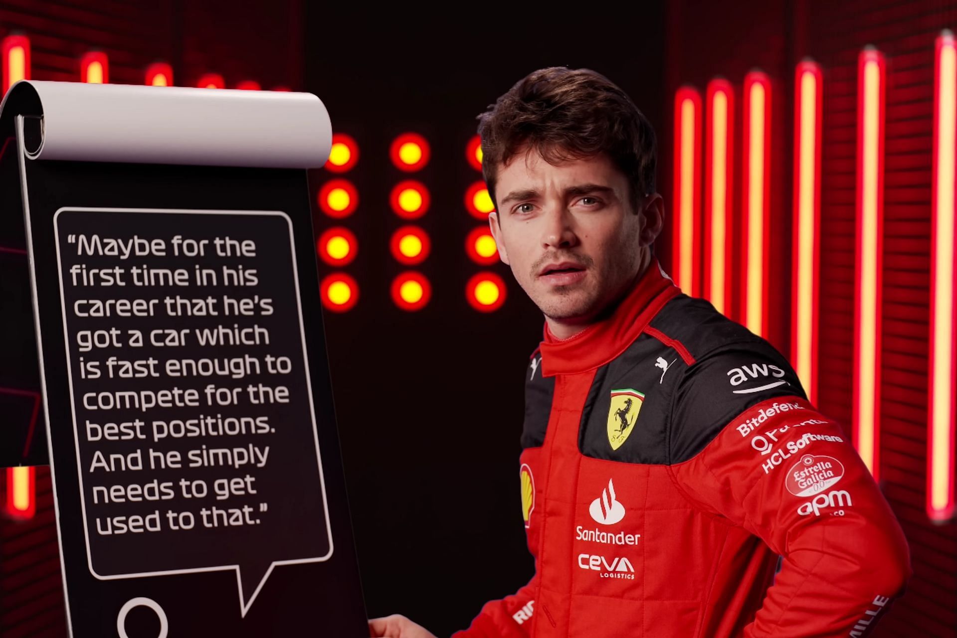 Charles Leclerc during the Grill The Grid Episode three (Image via YouTube/F1)