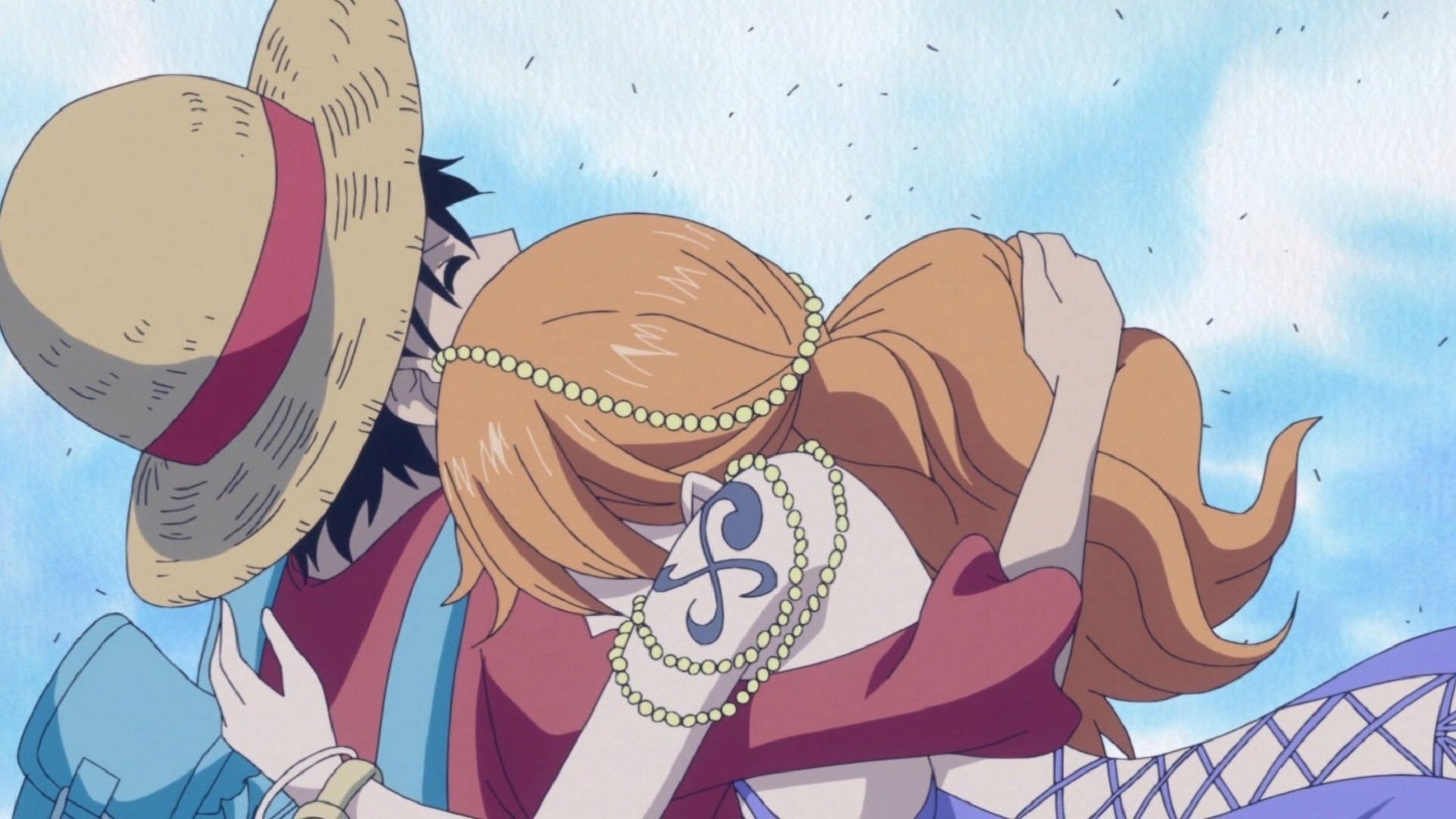Nami embracing Luffy (Image via Toei Animation, One Piece)