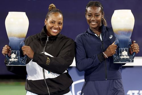 Taylor Townsend and Alycia Parks with the women's doubles trophies at the Western & Southern Open