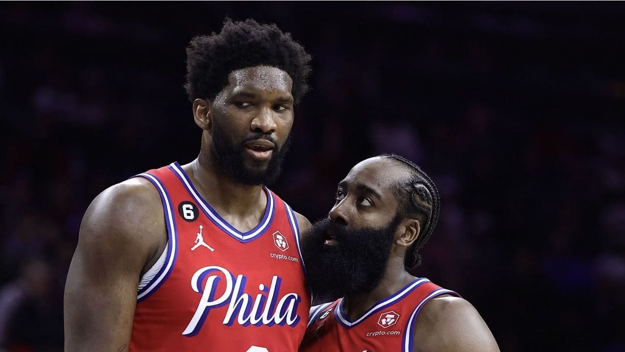 Joel Embiid and James Harden of the Philadelphia 76ers.