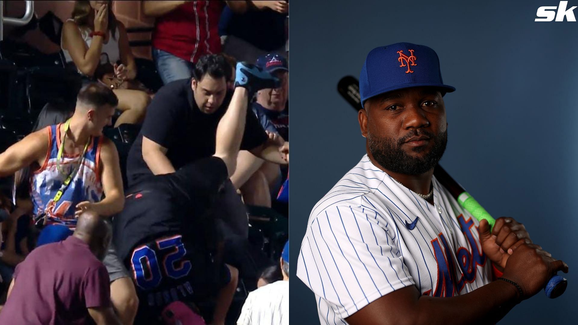 MLB fan takes a hard tumble down the seats while trying to catch a foul ball by Abraham Almonte