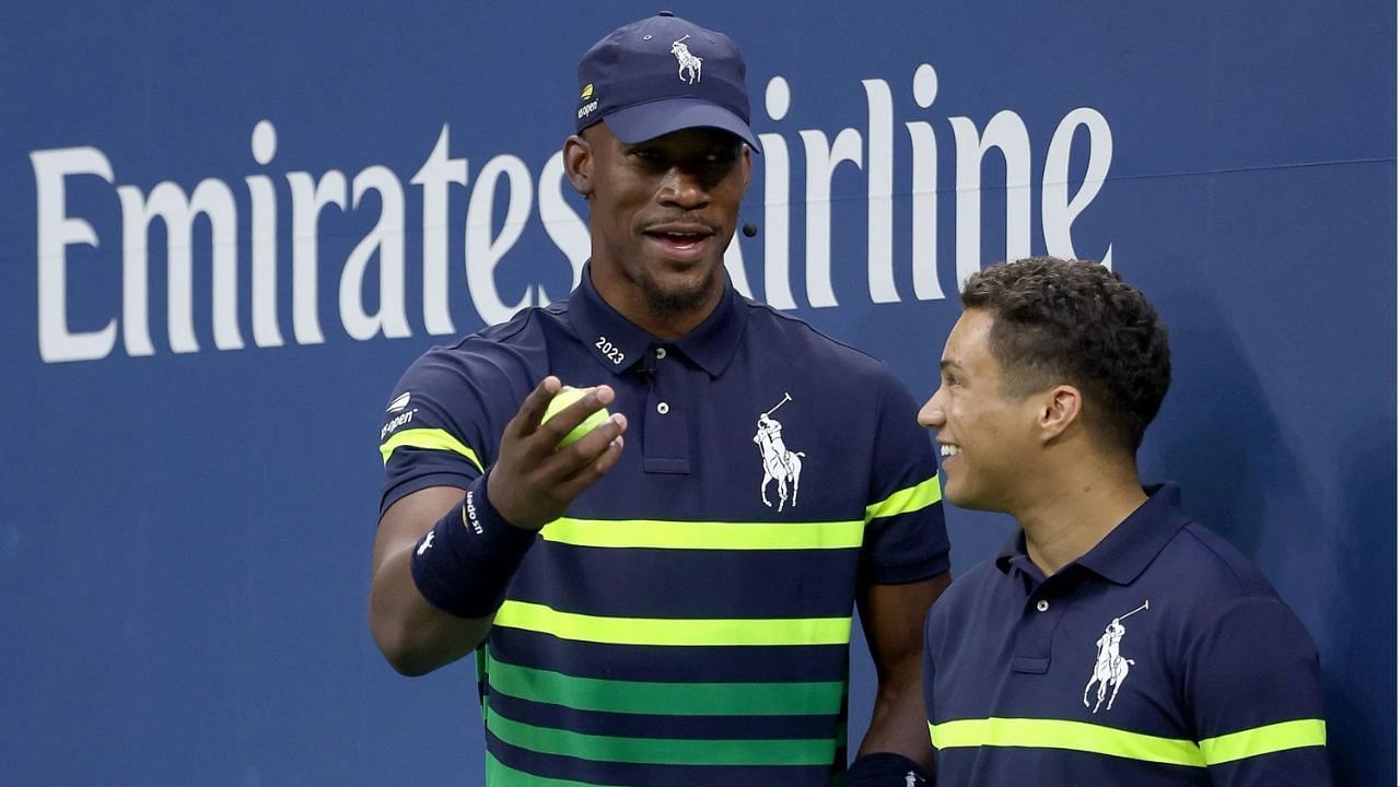Jimmy Butler serving as a ball crew at the 2023 US Open.