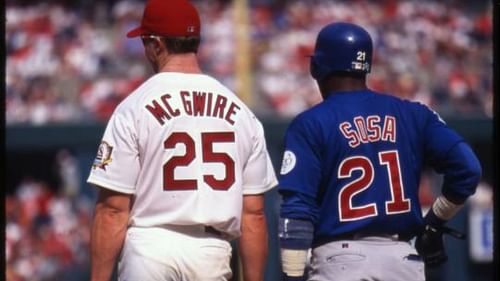 Mark McGwire, left, and Sammy Sosa