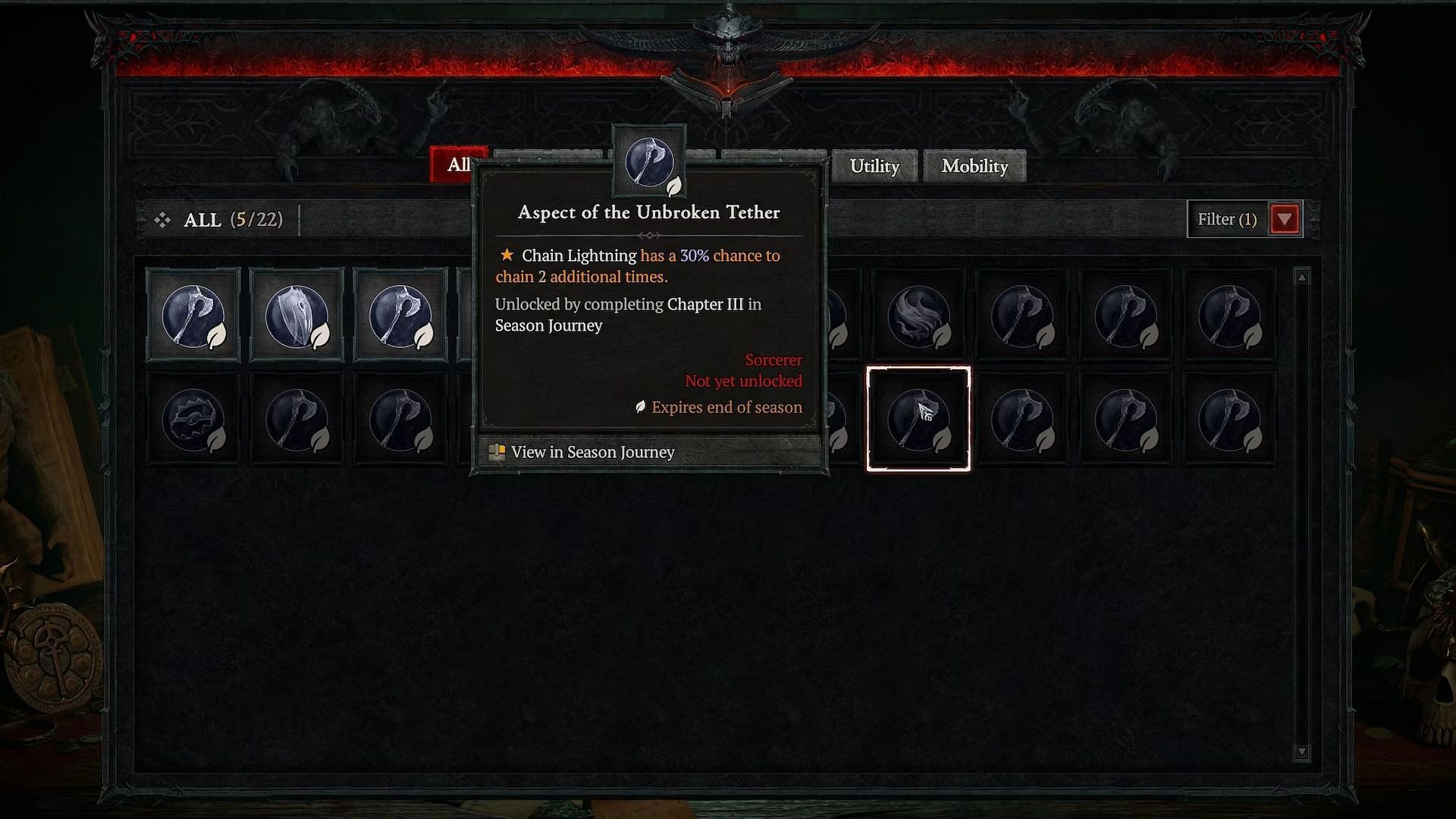 This Aspect makes the Chain Lightning bounce additional times (Image via Diablo 4)