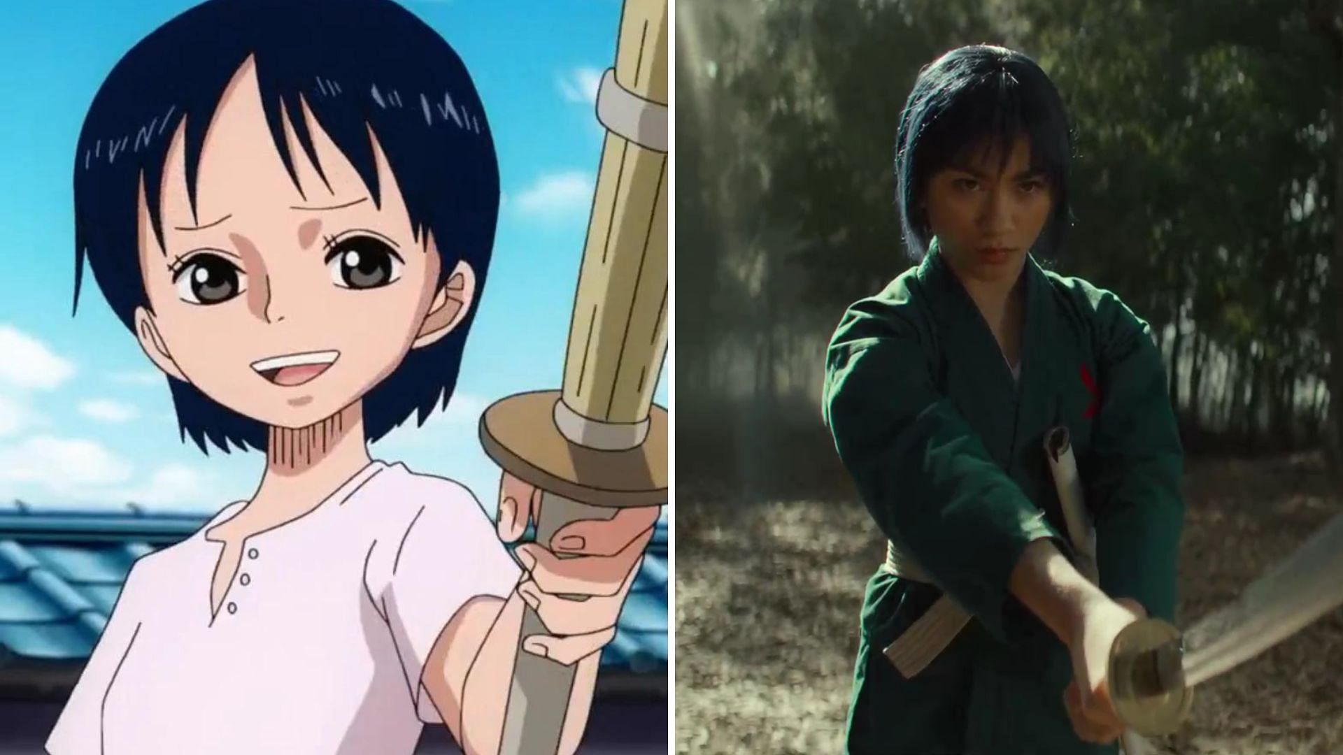Shimotsuki Kuina as shown in the anime and the live action (Image via Toei Animation and Netflix)
