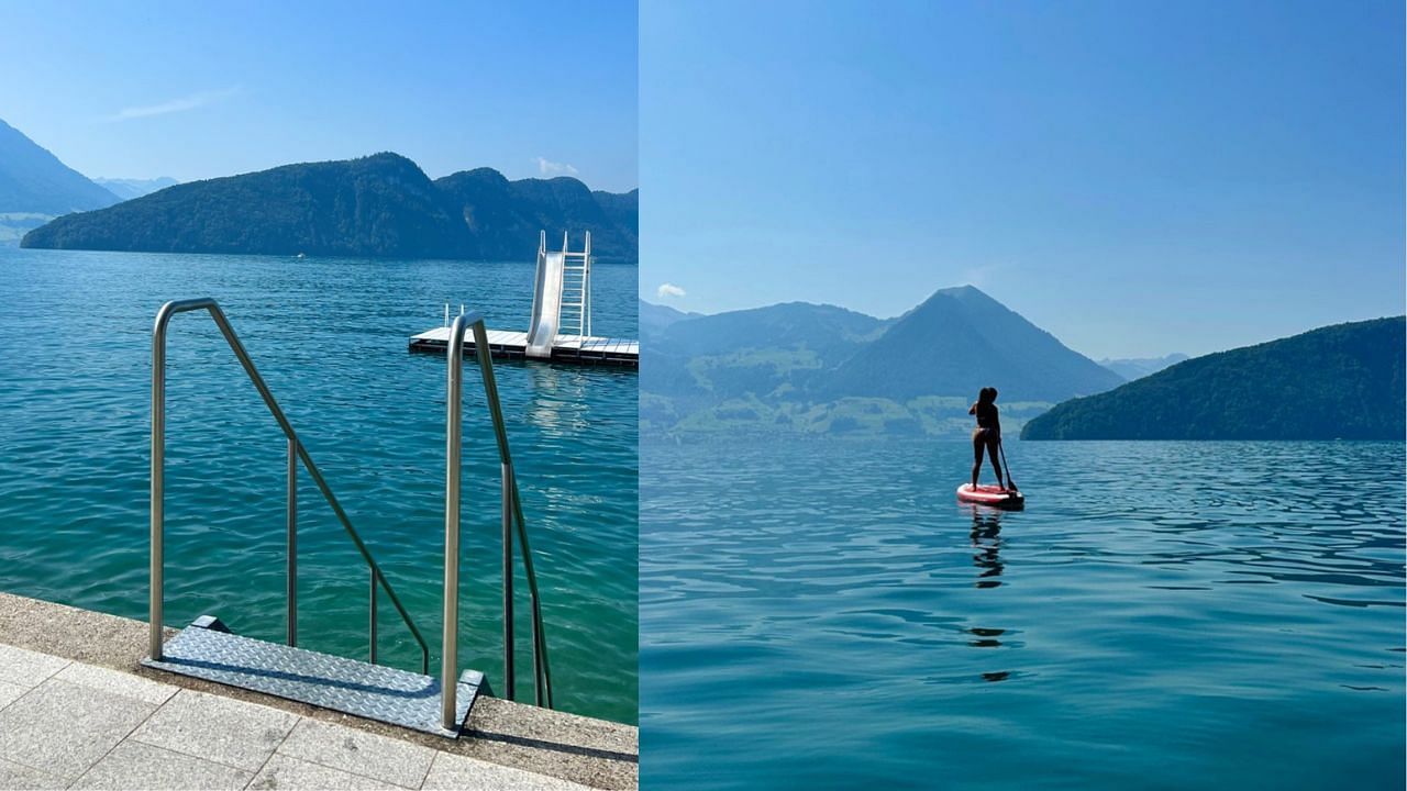 Rachel Bush enjoying rowing around Lake Lucerne