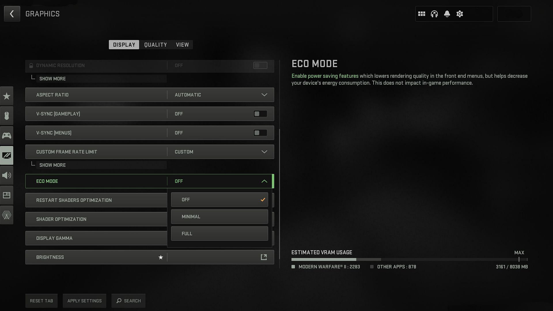 Warzone 2 Graphics settings menu (Image via Activision)